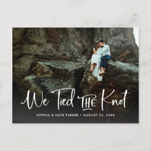 Two Photo We Tied the Knot Handwritten Script Announcement Postcard