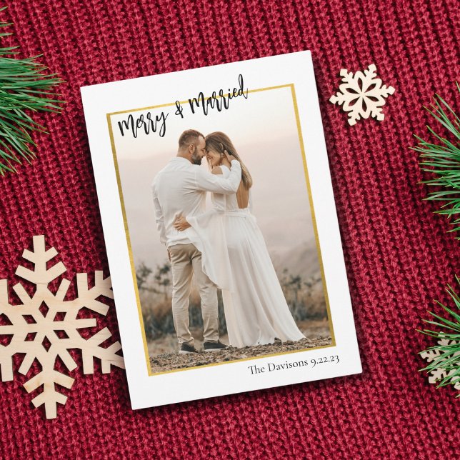 Two Photo Wedding Merry Married Christmas Card (Creator Uploaded)