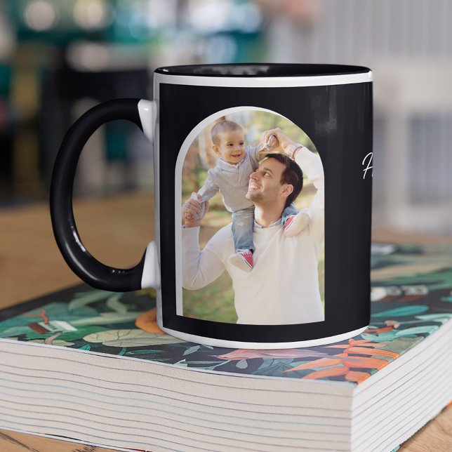 Two Photo Window with Text Father's Day, Black Mug (Creator Uploaded)