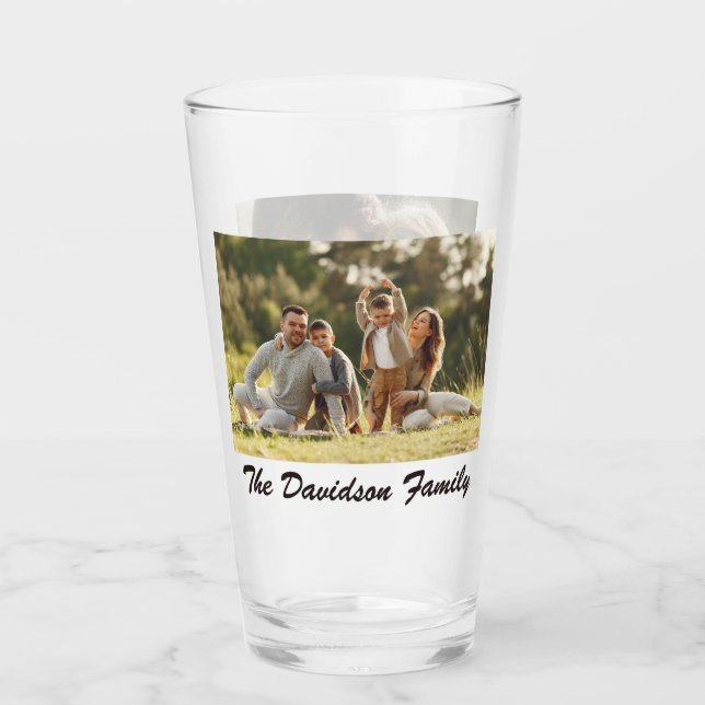 Two Photos and Personalised 16oz Pint Glass (Front)