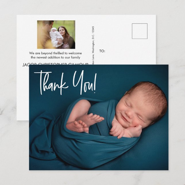 Two Photos Baby Boy shower thank you Postcard (Front/Back)