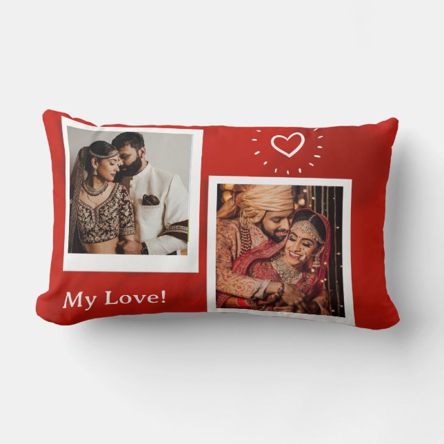Two Photos Collage Happy Valentines Day  Lumbar Cushion (Front)