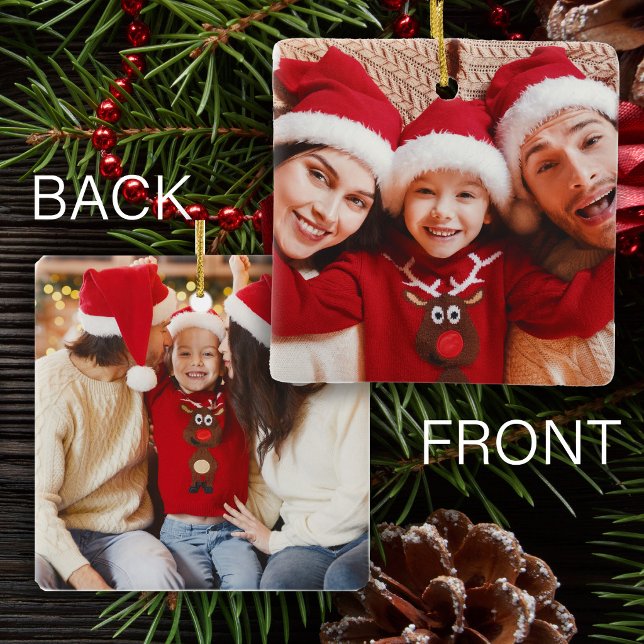 Two photos family double sided Christmas Ceramic Ornament (Creator Uploaded)