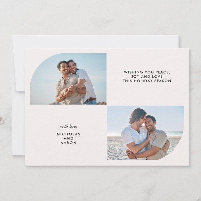 TWO PHOTOS HALF ARCH SIMPLE CHRISTMAS HOLIDAY  CARD (Front)
