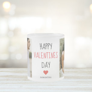 Two Photos Happy Valentines Day Couple Gift Frosted Glass Coffee Mug