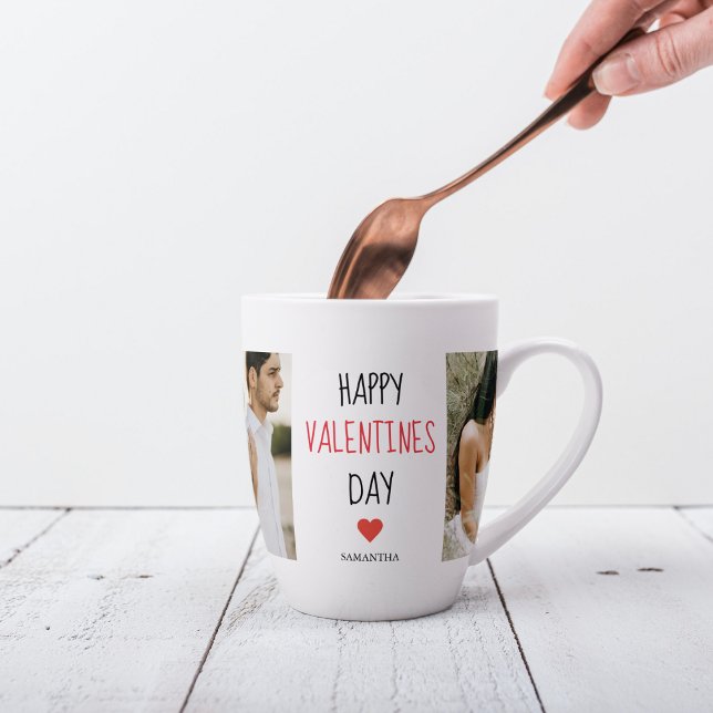 Two Photos | Happy Valentines Day | Couple Gift Latte Mug (Creator Uploaded)