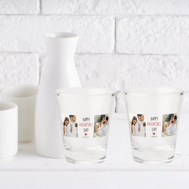 Two Photos | Happy Valentines Day | Couple Gift Shot Glass (Creator Uploaded)