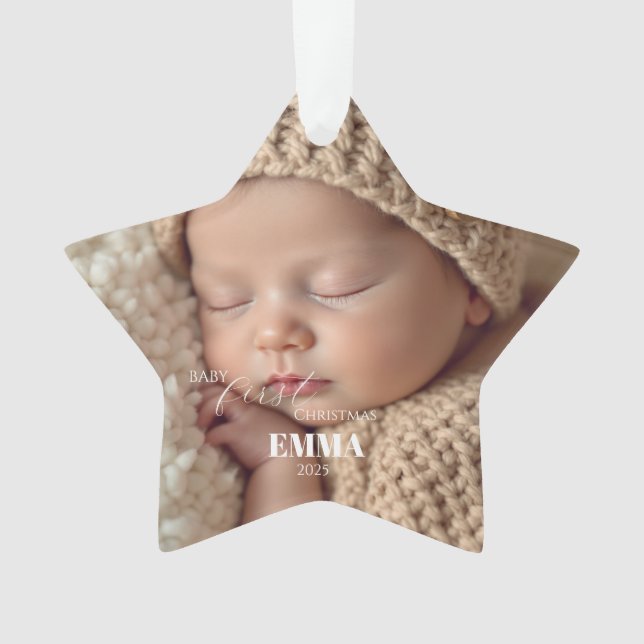 Two Photos Minimalist Baby First Christmas Ornament (Front)
