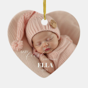 Two Photos Minimalist Pink Baby First Christmas Ceramic Tree Decoration