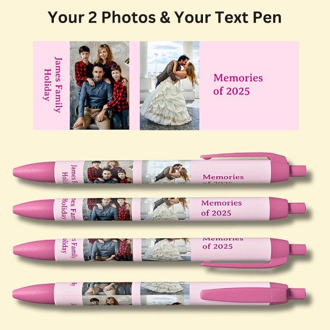 TWO Photos, Name Date, your Text on Pink Black Ink Pen (Creator Uploaded)