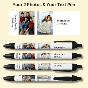 TWO Photos, Name Date, your Text on White, Black Black Ink Pen