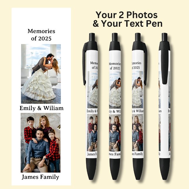 TWO Photos, Name Date, your Text on White, Black Black Ink Pen (Creator Uploaded)