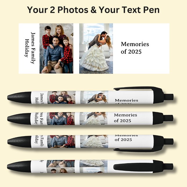 TWO Photos, Name Date, your Text on White, Black Ink Pen (Creator Uploaded)