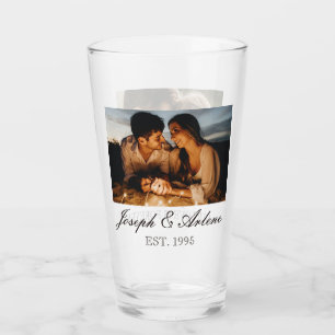 Two Photos, Names, Date, & Text 16oz Pint Glass