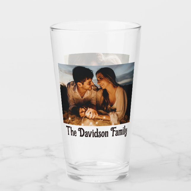 TWO Photos Personalised 16oz Pint Glass (Front)