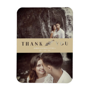Two Photos Wedding Couple Gold Cut Paper Effect Magnet