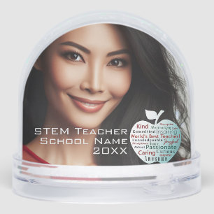 Two Photos, World's Best Teacher Apple Qualities Snowglobe