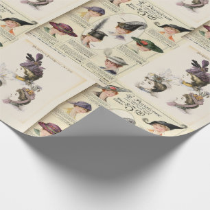 Two Picture Pattern Vintage French Hats Gift Wrap
