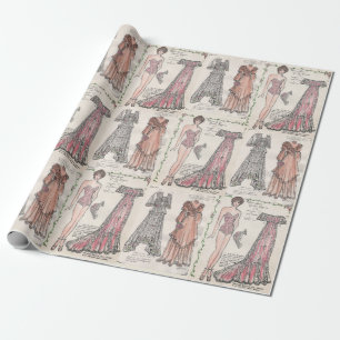 Two Picture Pattern Vintage Paper Doll Gift Wrap
