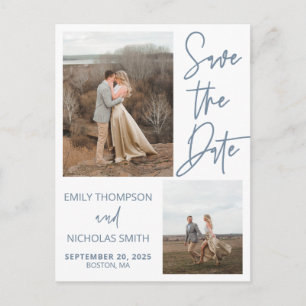 Two Picture Save The Date Postcard in Dusty Blue