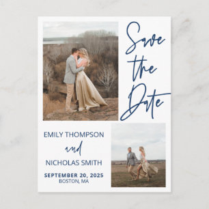 Two Picture Save The Date Postcard in Navy