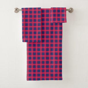 Two-piece towel set with a bold pink and blue