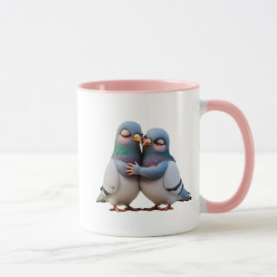 Two pigeons in couples very in love. mug