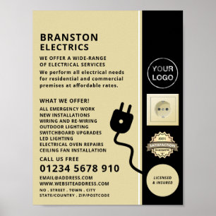 Two Pin Power Socket & Plug, Electrician Advert Poster