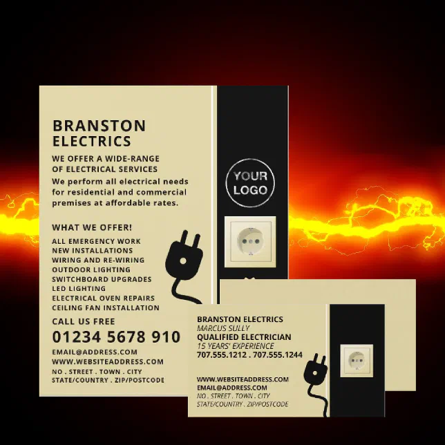 Two Pin Power Socket & Plug, Electrician Business Card | Zazzle