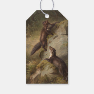 Two Pine Martens in Woodland (Animal Art) Gift Tags