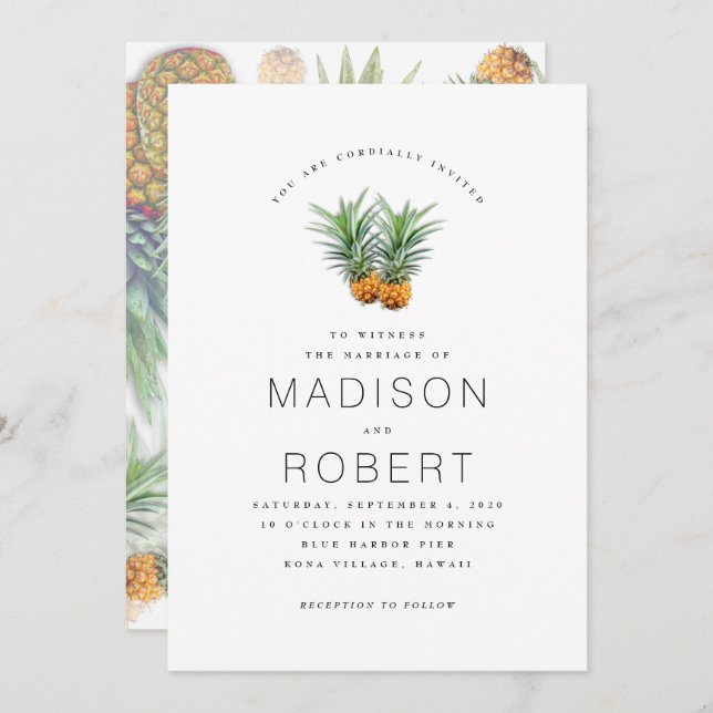 Two Pineapples Hawaiian Wedding Theme Invitations (Front/Back)
