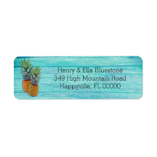 Two Pineapples Tropical Beach Wood Address Labels