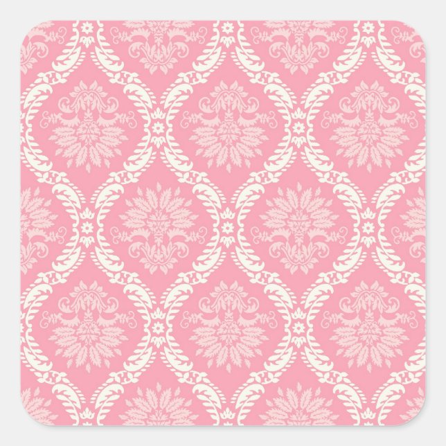 two pink and cream elegant damask square sticker (Front)