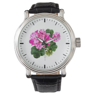 Two Pink and White Striped Geraniums Watch