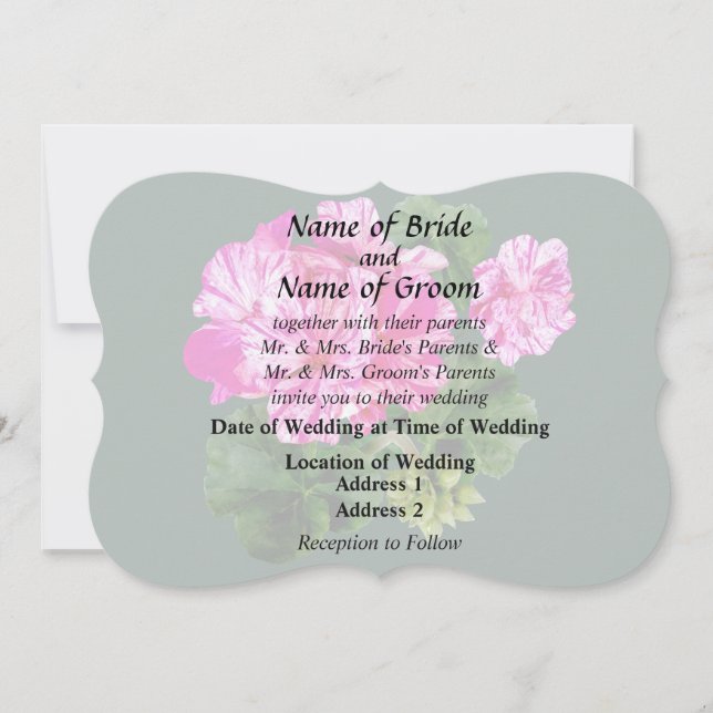 Two Pink and White Striped Geraniums Wedding Invitation (Front)