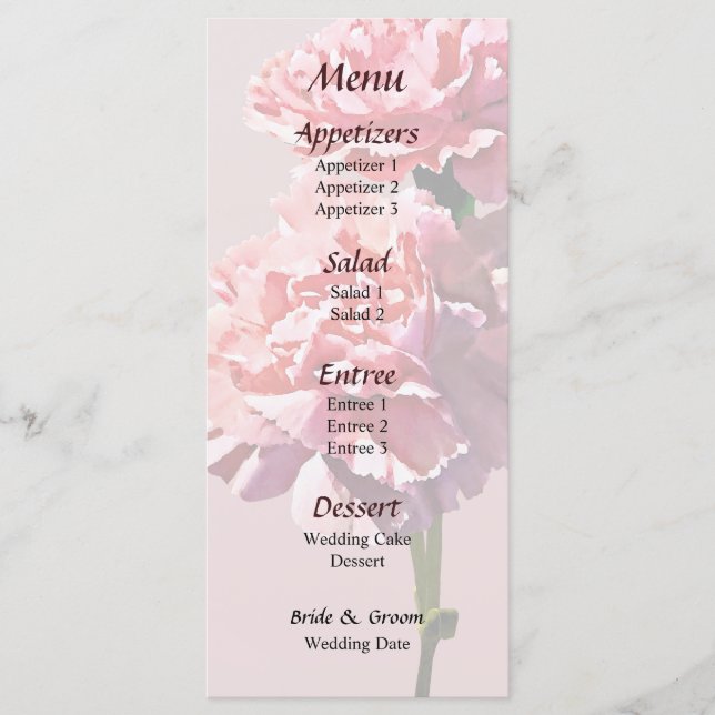 Two Pink Carnations Wedding Menu (Front)