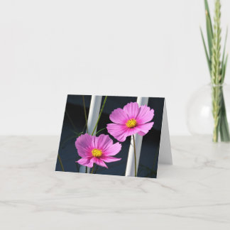 Two Pink Cosmos through the Railing Card