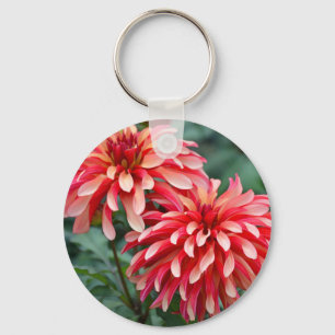Two pink dahlia flowers key ring