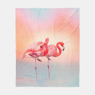 Two Pink flamingos in the water at sunsetflamingo, Fleece Blanket