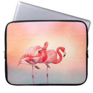 Two Pink flamingos in the water at sunsetflamingo, Laptop Sleeve