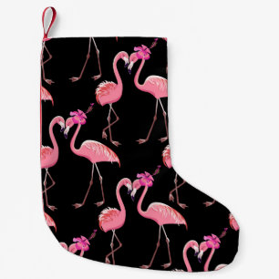 Two pink flamingos on a black background. Seamless Small Christmas Stocking