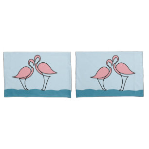 Two Pink Flamingos on Water Pillowcase