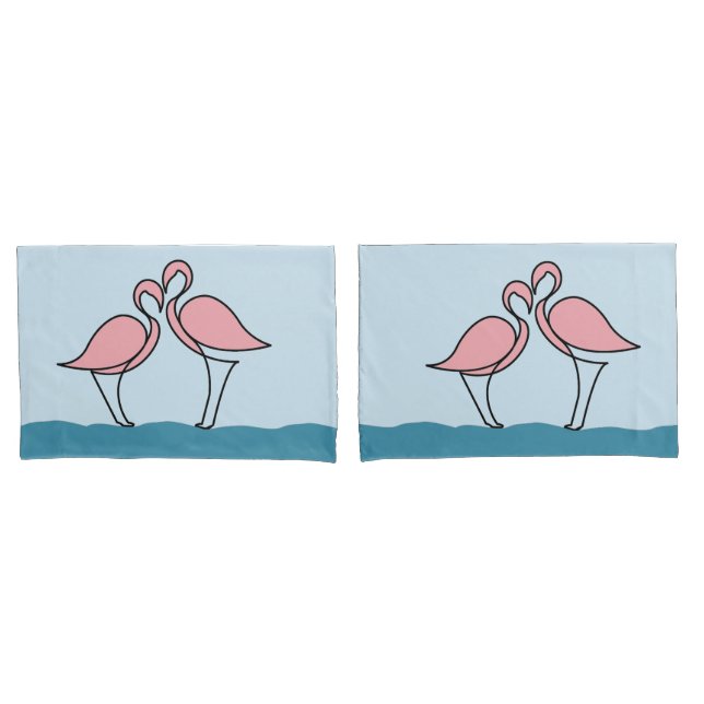 Two Pink Flamingos on Water Pillowcase (Front-Set)