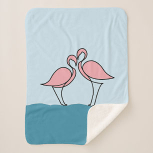 Two Pink Flamingos on Water Small Sherpa Blanket