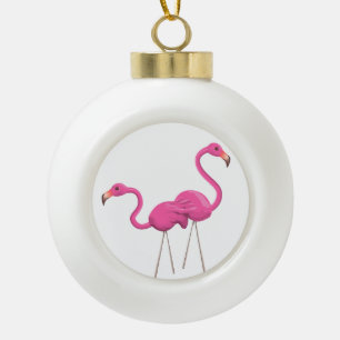 Two Pink Flamingos standing together Ceramic Ball Christmas Ornament