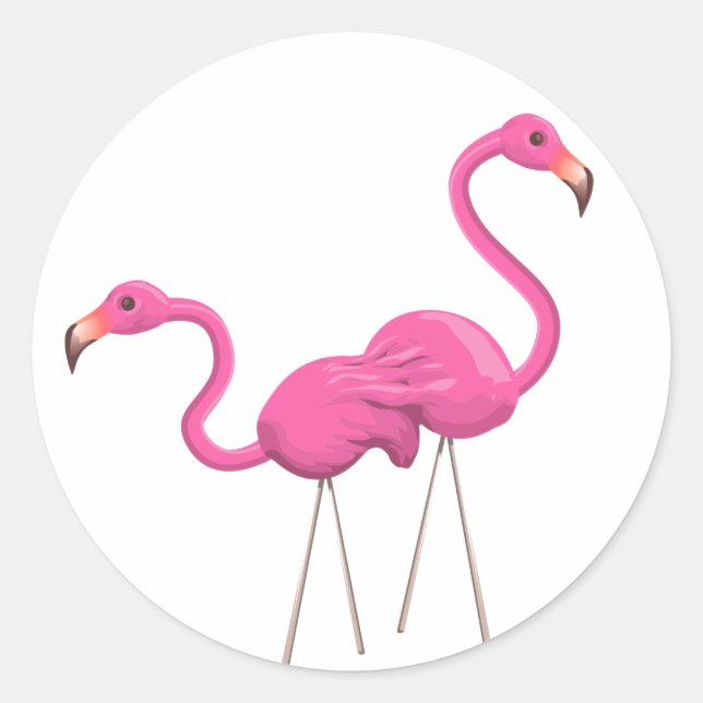 Two Pink Flamingos standing together Classic Round Sticker (Front)