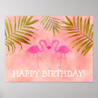 Two Pink Flamingos Tropical Beach Party Banner
