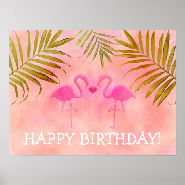 Two Pink Flamingos Tropical Beach Party Banner Poster (Front)