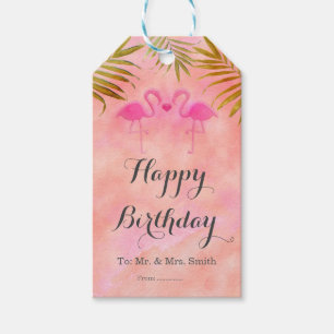 Two Pink Flamingos Watercolor Beach Gift Tags