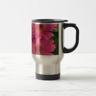 Two pink gerber flowers travel mug